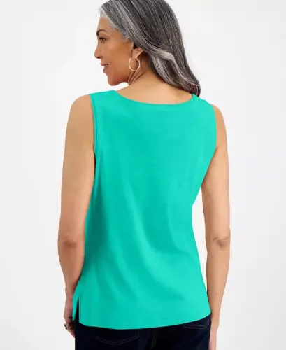 Women's Cotton Boat-Neck Sleeveless Top, Created for Modazone - Emerald Lake - STYLE & CO (1)