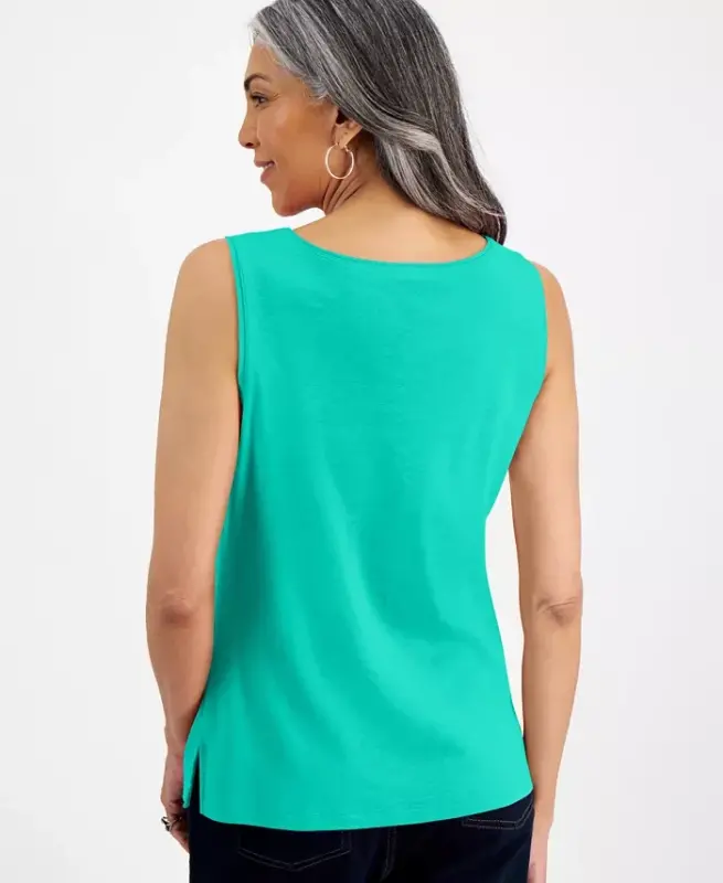Women's Cotton Boat-Neck Sleeveless Top, Created for Modazone - Emerald Lake - 2