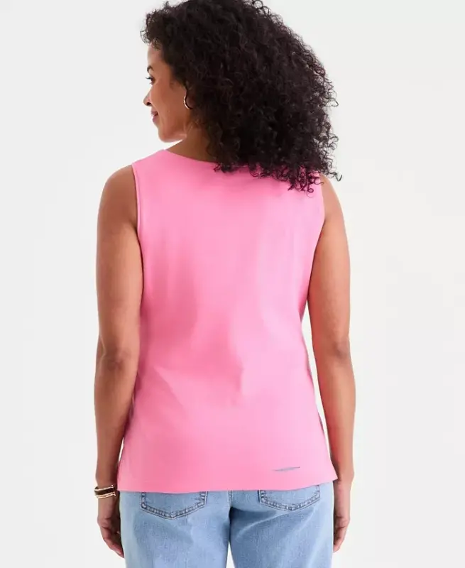 Women's Cotton Boat-Neck Sleeveless Top, Created for Modazone - Flower Ginger - 2