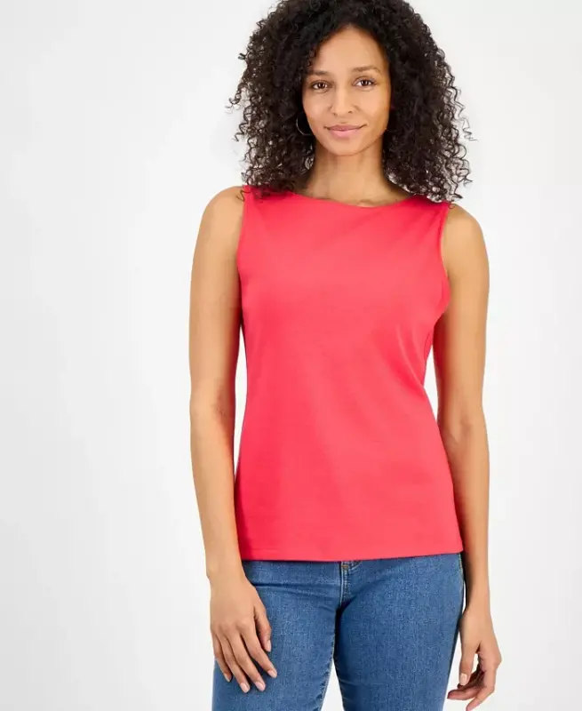 Women's Cotton Boat-Neck Sleeveless Top, Created for Modazone - Fresh Lipstick - STYLE & CO