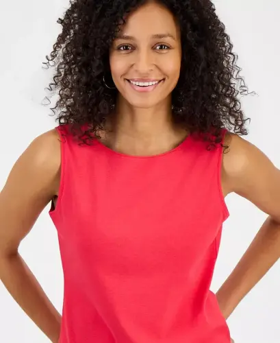 Women's Cotton Boat-Neck Sleeveless Top, Created for Modazone - Fresh Lipstick - 3