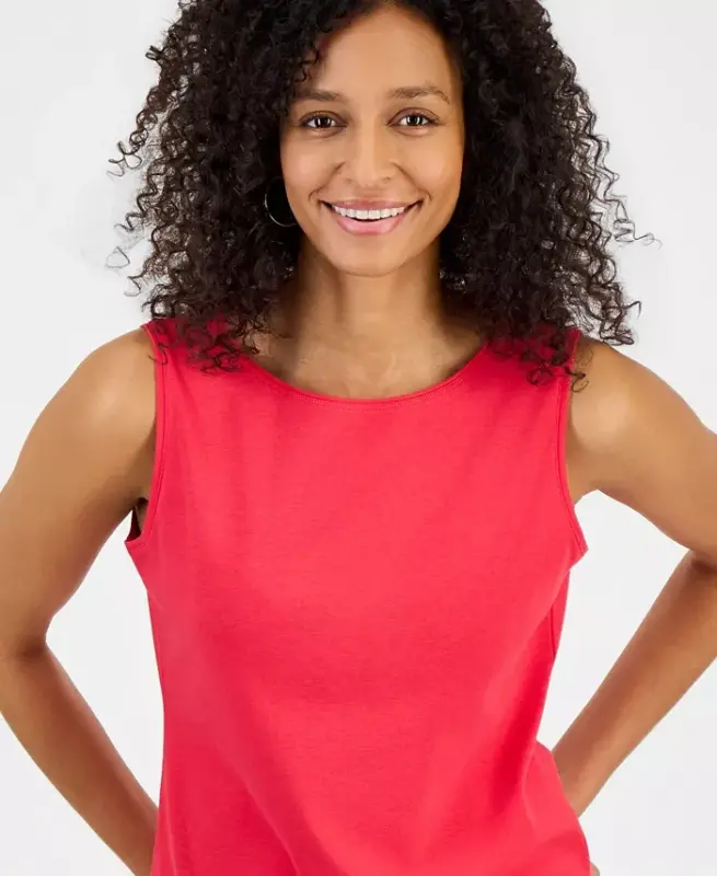 Women's Cotton Boat-Neck Sleeveless Top, Created for Modazone - Fresh Lipstick - 3