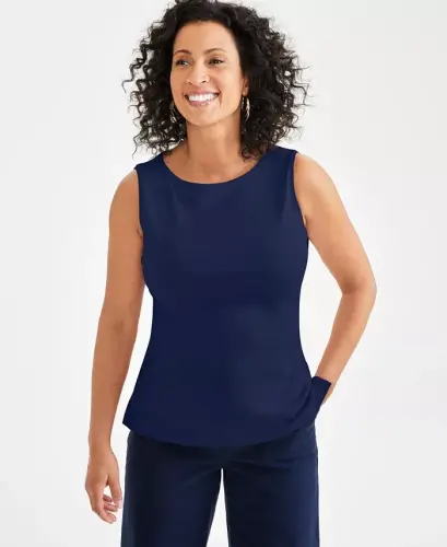 Women's Cotton Boat-Neck Sleeveless Top, Created for Modazone - Industrial Blue - 1