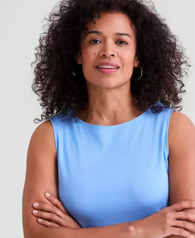 Women's Cotton Boat-Neck Sleeveless Top, Created for Modazone - Sky Dew - 3