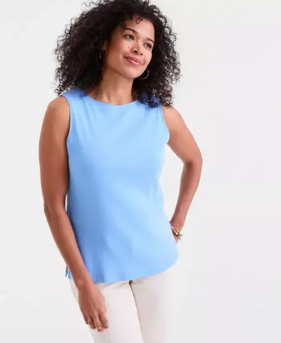 Women's Cotton Boat-Neck Sleeveless Top, Created for Modazone - Sky Dew - 1