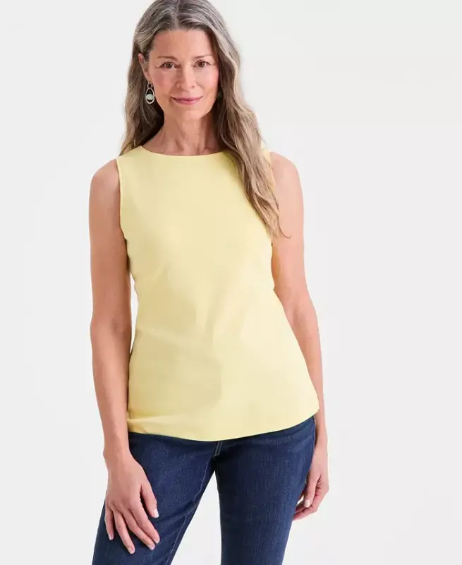 Women's Cotton Boat-Neck Sleeveless Top, Created for Modazone - Sunshine - STYLE & CO