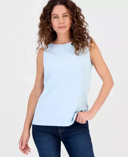 Women's Cotton Boat-Neck Sleeveless Top, Created for Modazone - Surf Crest - 1