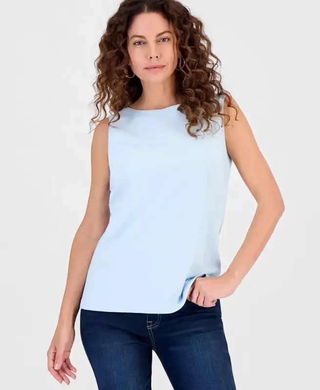 Women's Cotton Boat-Neck Sleeveless Top, Created for Modazone - Surf Crest - 1