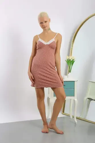 Women's Cotton Dot Print Suspender Nightgown 36719 - 4