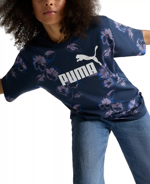 Women's Cotton Essential Floral Vibes Crewneck Tee Blue - 1