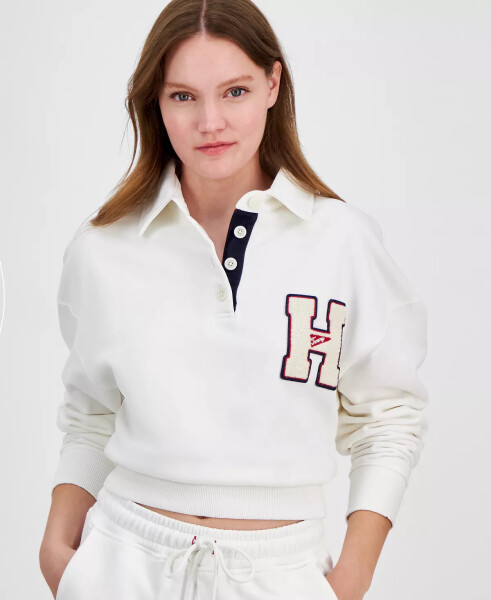 Women's Cotton H-Patch Long-Sleeve Polo Sweatshirt ANTIQUE WHITE - 4