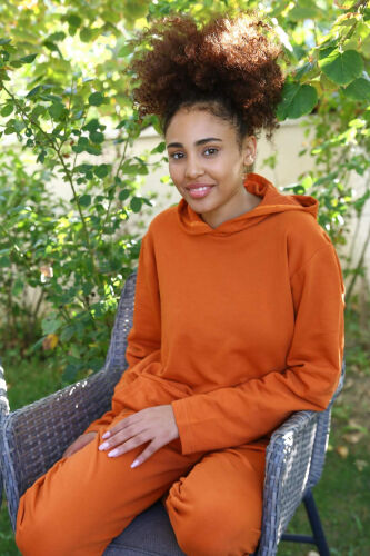 Women's Cotton Hooded Pocketed 3-Thread Terracotta Tracksuit 9037 - 10