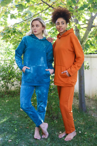 Women's Cotton Hooded Pocketed 3-Thread Terracotta Tracksuit 9037 - 3