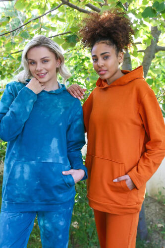 Women's Cotton Hooded Pocketed 3-Thread Terracotta Tracksuit 9037 - 9