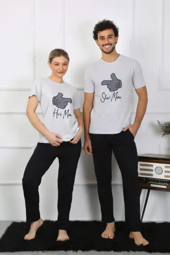 Women's Cotton Jersey Lovers' Pyjama Set Grey 50126 Price of one set - 1