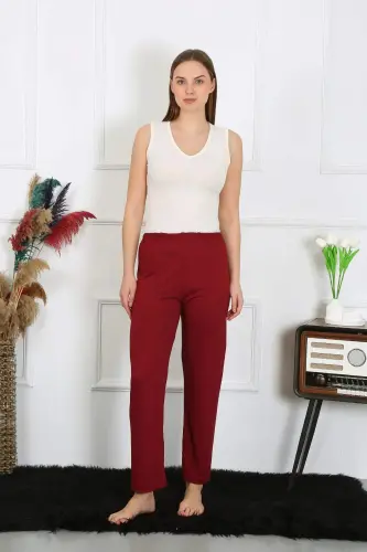 Women's Cotton Jersey Single Bottom Pajama Set Maroon 27514 - BÜYÜKBEDENIZ (1)