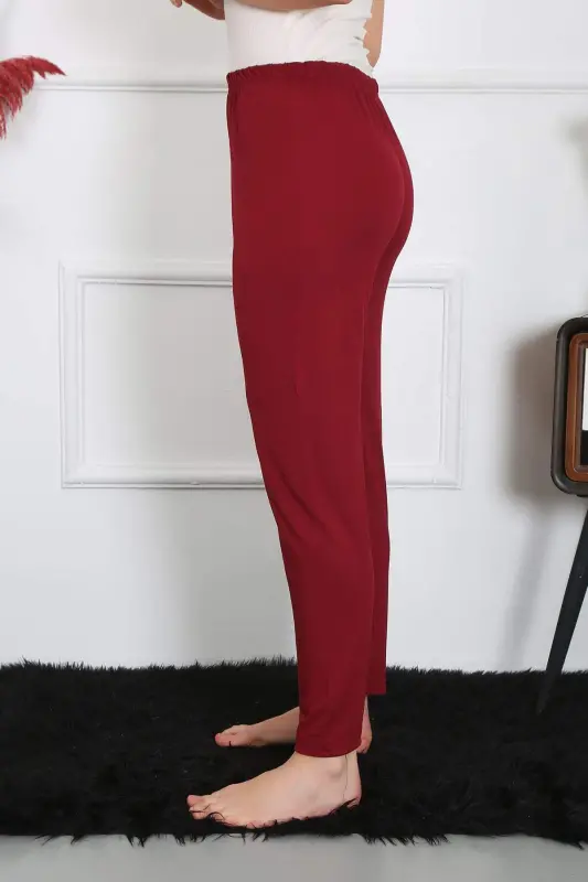 Women's Cotton Jersey Single Bottom Pajama Set Maroon 27514 - 3