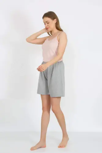 Women's Cotton Knit Shorts Set, Powder, 3619 - BÜYÜKBEDENIZ (1)
