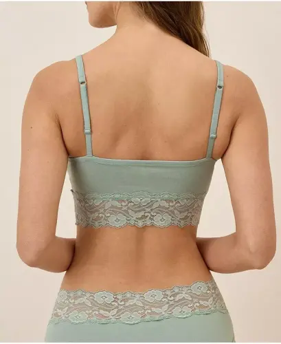 Women's Cotton Lace Smooth Cup Bralette - Agave - 3