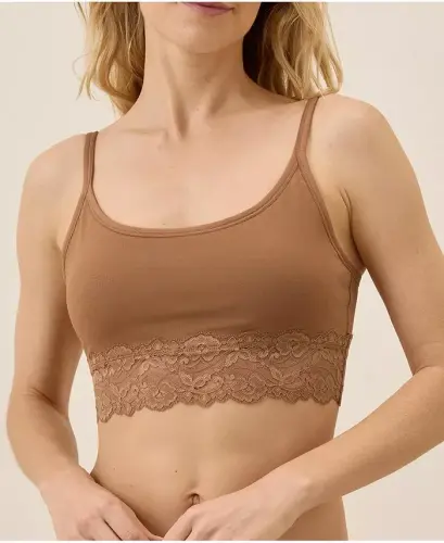 Women's Cotton Lace Smooth Cup Bralette - Brown sugar - Pact (1)