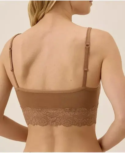 Women's Cotton Lace Smooth Cup Bralette - Brown sugar - 3
