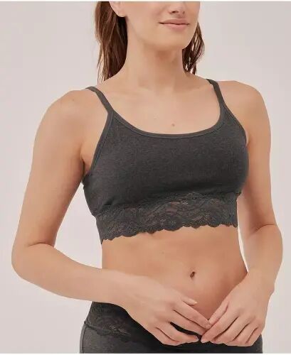 Women's Cotton Lace Smooth Cup Bralette - Charcoal heather - 1