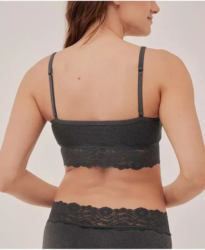 Women's Cotton Lace Smooth Cup Bralette - Charcoal heather - 2