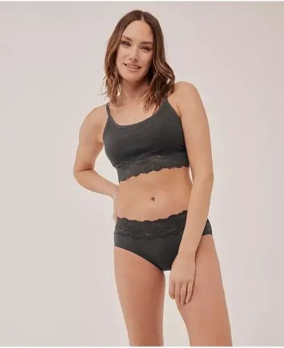 Women's Cotton Lace Smooth Cup Bralette - Charcoal heather - 3