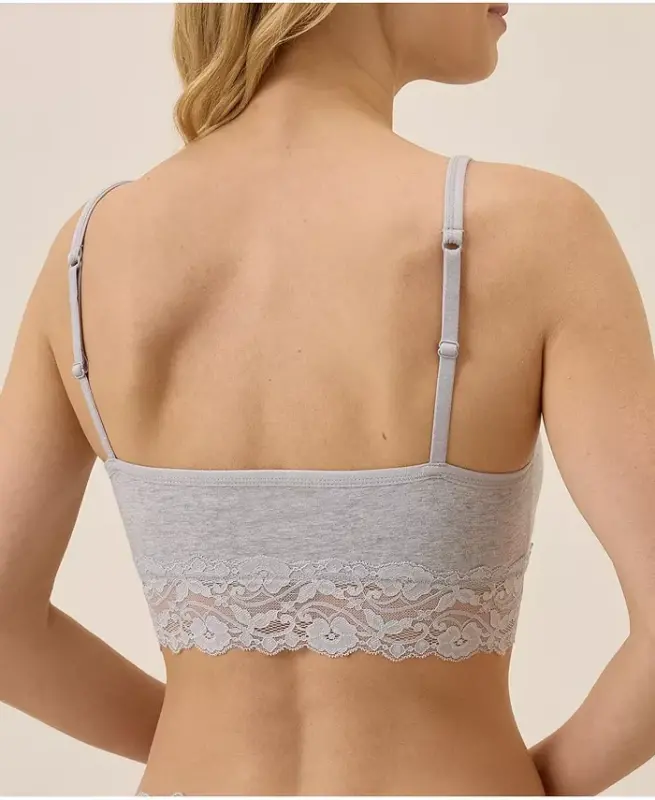 Women's Cotton Lace Smooth Cup Bralette - Light heather grey - 3