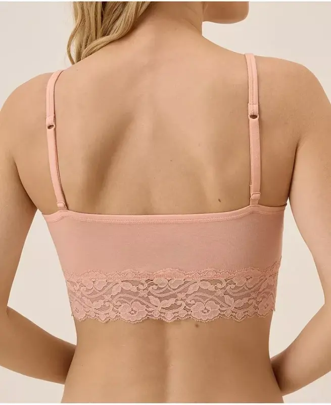 Women's Cotton Lace Smooth Cup Bralette - Peach - 3