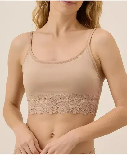 Women's Cotton Lace Smooth Cup Bralette - Sesame - Pact (1)