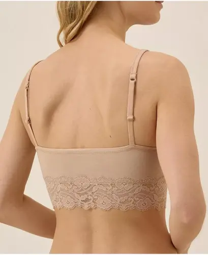 Women's Cotton Lace Smooth Cup Bralette - Sesame - 3