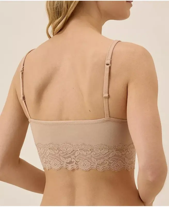 Women's Cotton Lace Smooth Cup Bralette - Sesame - 3