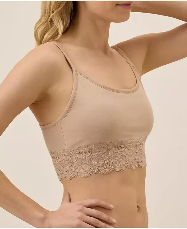 Women's Cotton Lace Smooth Cup Bralette - Sesame - 4
