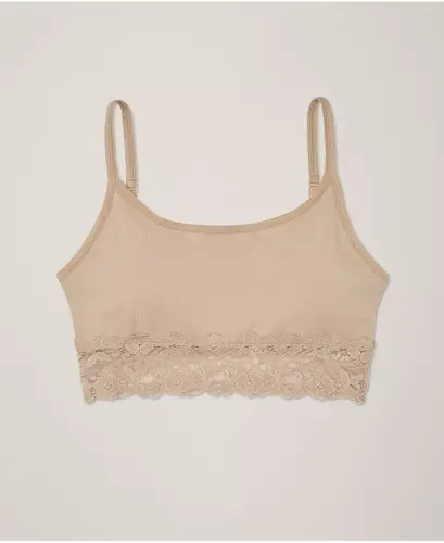 Women's Cotton Lace Smooth Cup Bralette - Sesame - 5