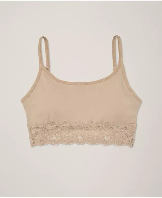 Women's Cotton Lace Smooth Cup Bralette - Sesame - 5