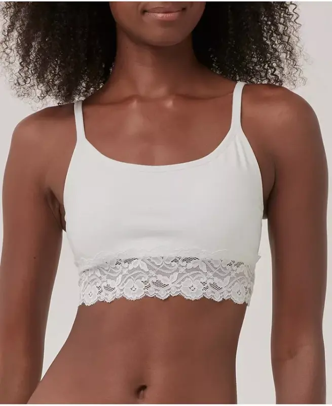 Women's Cotton Lace Smooth Cup Bralette - White - 1