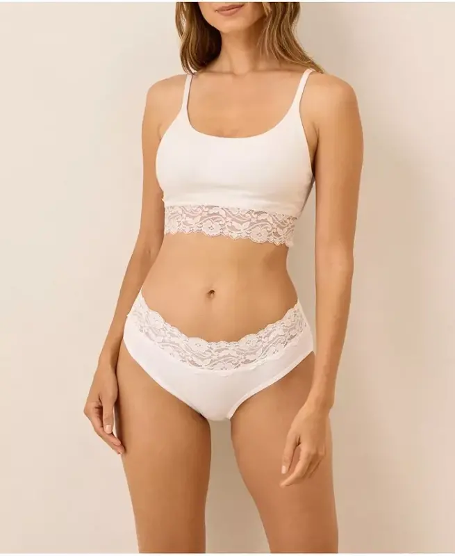 Women's Cotton Lace Smooth Cup Bralette - White - 4