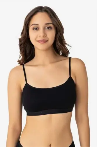 Women's Cotton Lycra Spaghetti Strap Removable Pad Half Crop Top Bustier Colorful 3-Pack - 2