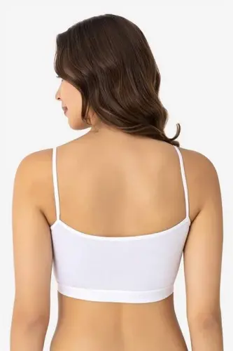 Women's Cotton Lycra Spaghetti Strap Removable Pad Half Crop Top Bustier White 3-Pack - 4