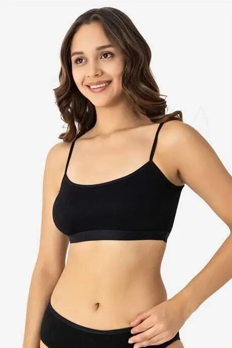 Women's Cotton Lycra String Strap Removable Padded Half Tank Top Bustier Black 3-Pack - 6