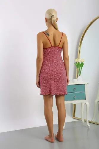 Women's Cotton Patterned Spaghetti Strap Nightgown 36716 - 3