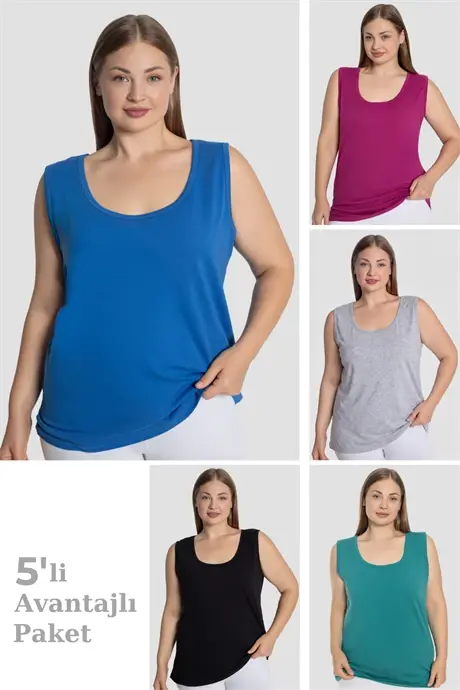 Women's Cotton Plus Size Thick Strap Tank Top Colorful 5-Pack - 1