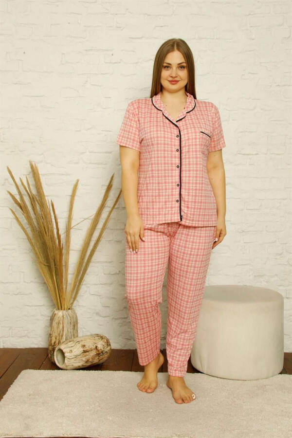 Women's Cotton Pocket Short Sleeve Plus Size Pajama Set 202126 - 2