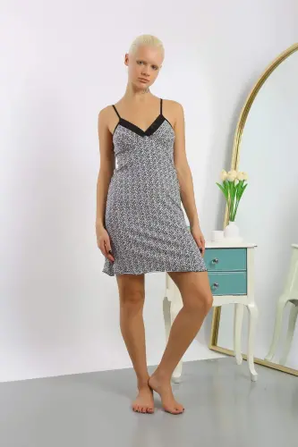 Women's Cotton Printed Spaghetti Strap Nightdress 36715 - 3