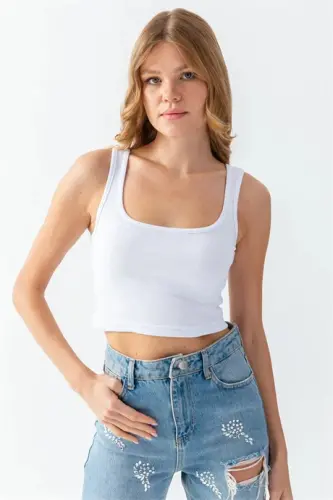 Women's Cotton Ribbed Tank Top Thick Strap Crop Top Bustier Black White Gray 3-Pack - BÜYÜKBEDENIZ (1)