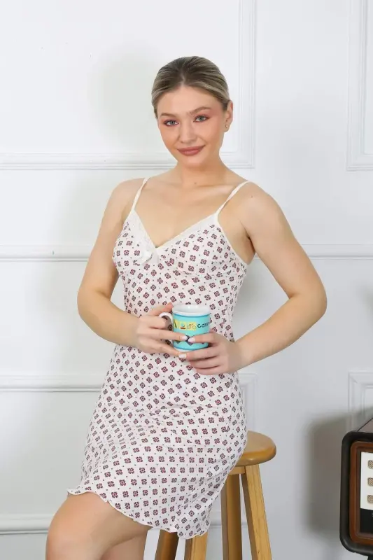 Women's Cotton Short Nightgown with Spaghetti Straps 11307 - 3