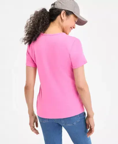 Women's Cotton Short Sleeve V-Neck Top, Exclusively at Modazone-Monaco Rose - STYLE & CO (1)