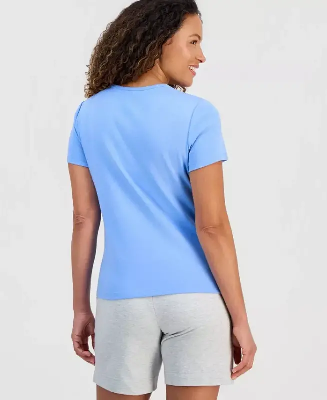 Women's Cotton Short Sleeve V-Neck Top, Exclusively at Modazone - Sky Dew - 4