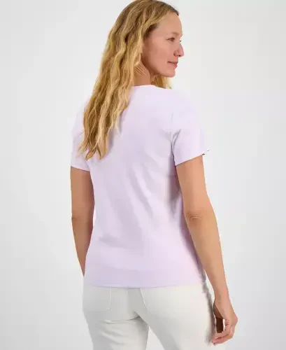 Women's Cotton Short Sleeve V-Neck Top, Exclusively at Modazone-Sweet Kiss - STYLE & CO (1)